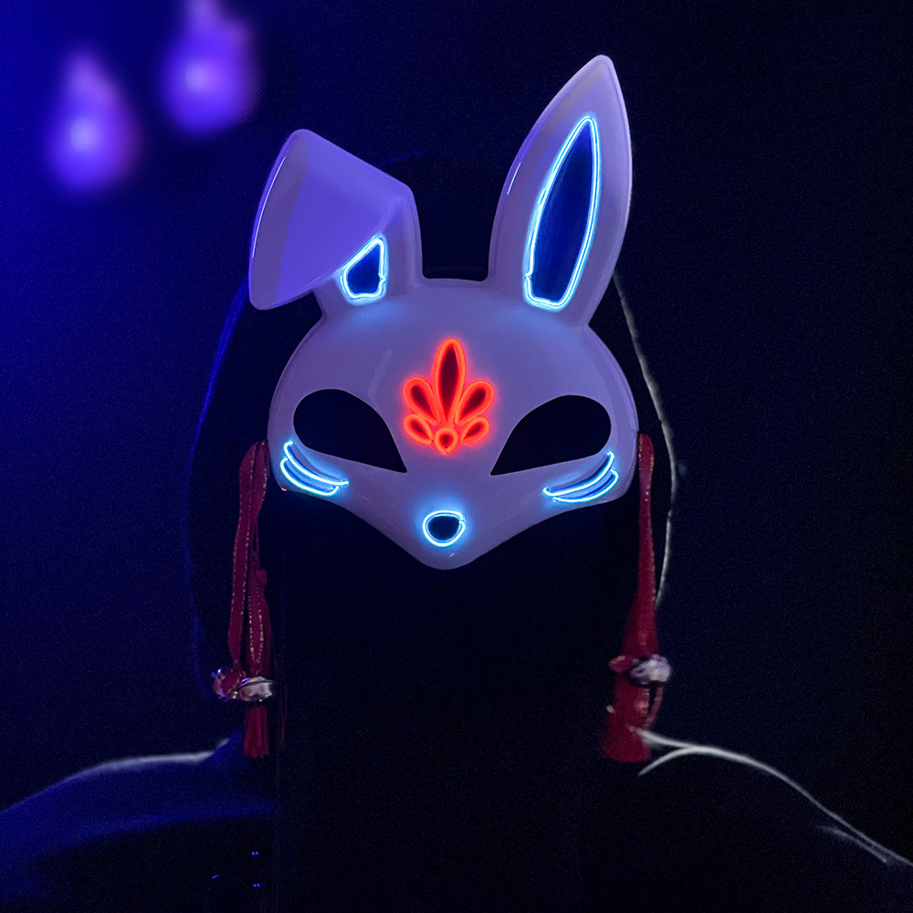 发光el半脸兔子面具冷光可爱万圣节圣诞节表演舞会酒吧直播道具