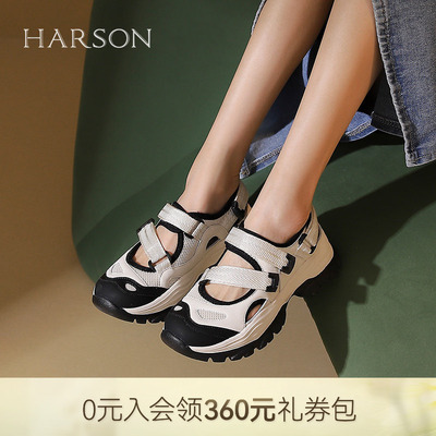 哈森舒适厚底新款休闲运动凉鞋女魔术贴单鞋凉鞋HWM240140