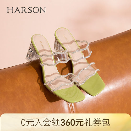 哈森2026夏季新款高跟拖鞋外穿水钻透明时装拖鞋百搭时尚HM267139