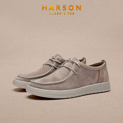 哈森新款男鞋复古袋鼠鞋