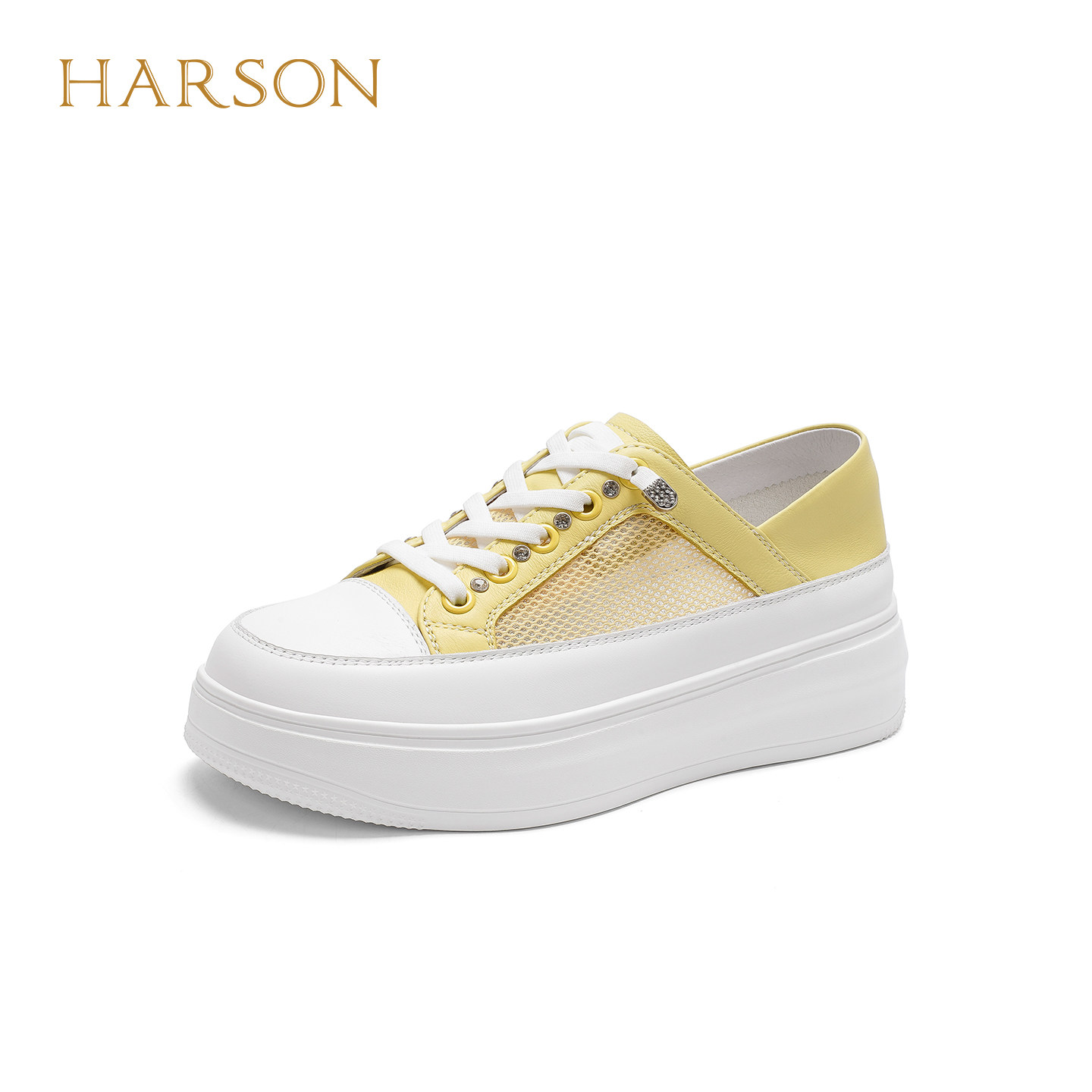 哈森圆头厚底休闲鞋女透气舒适一脚蹬小白鞋2026春新款HCL26