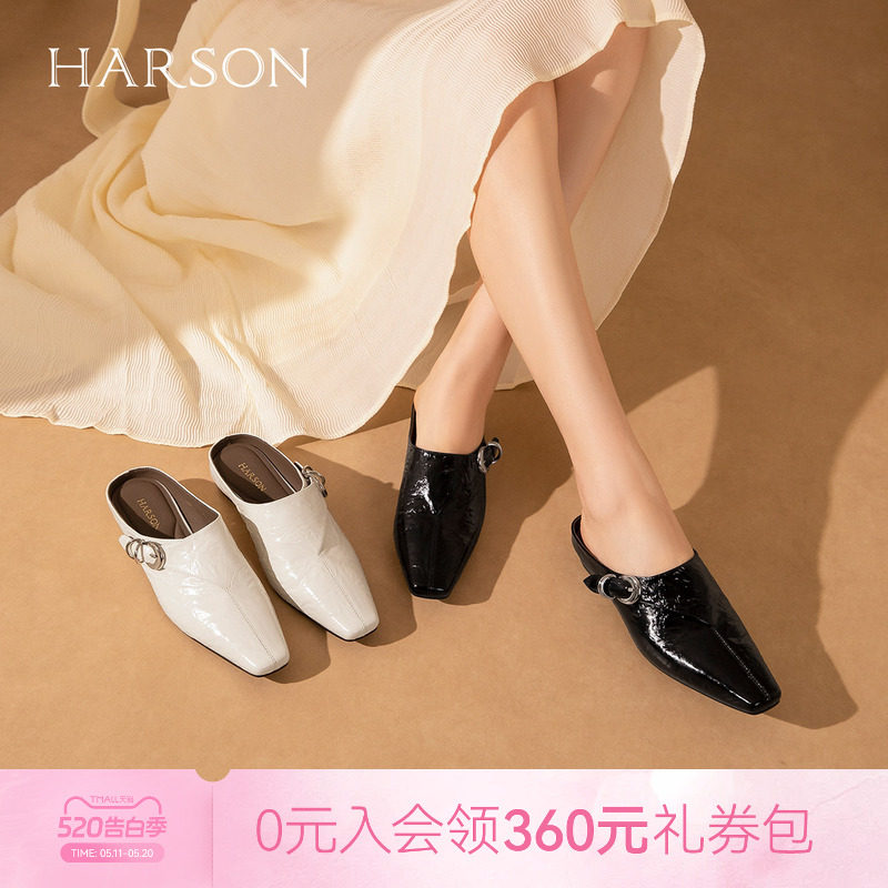 哈森时尚英伦风方头穆勒鞋懒人鞋外穿拖鞋女2026新款HWM260