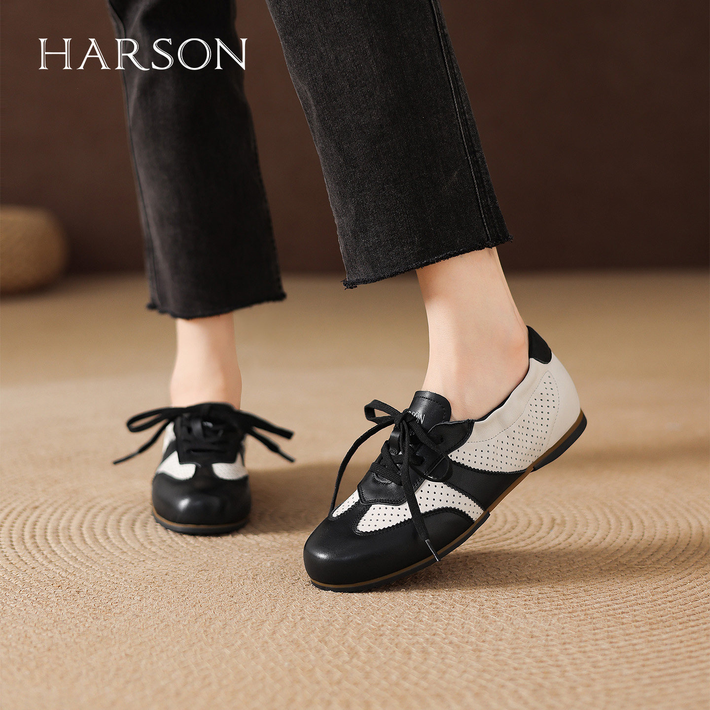 HARSON复古真皮镂空德训鞋女款