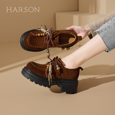 哈森复古风厚底乐福鞋