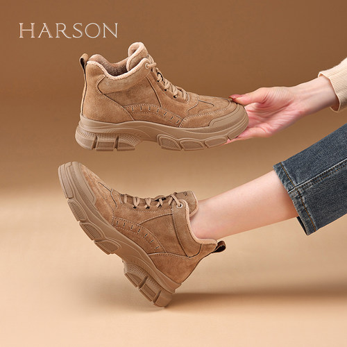 哈森骆驼户外马丁靴厚底雪地靴