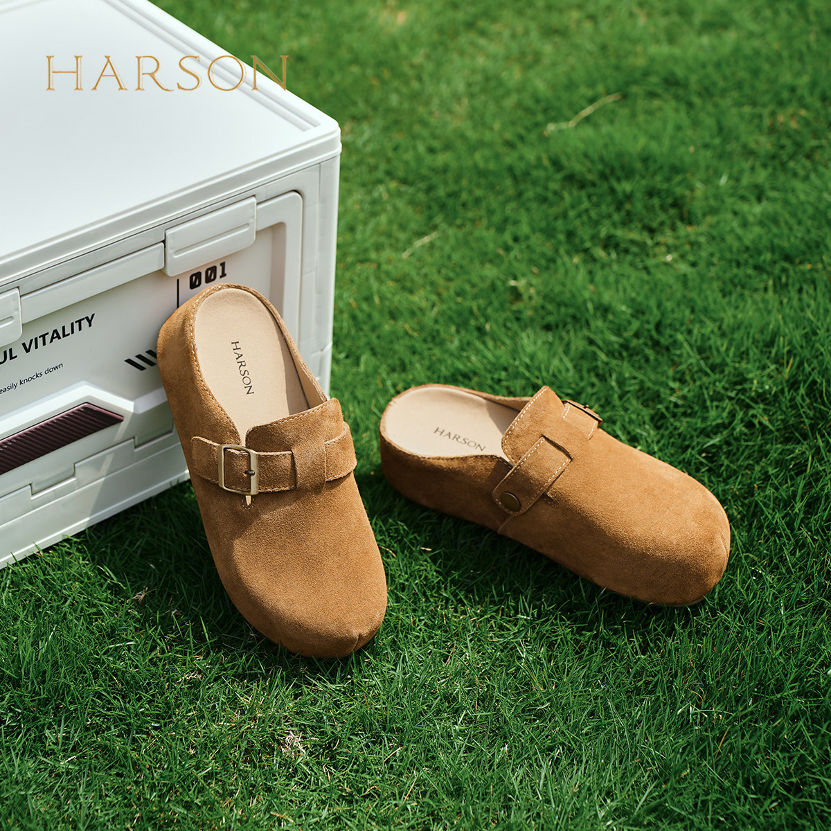 哈森复古勃肯拖鞋女2025新款秋季厚底包头半拖鞋一脚蹬平底鞋外穿