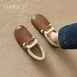 哈森复古加绒勃肯鞋女鞋2025秋冬新款舒适休闲鞋一脚蹬软底平底鞋