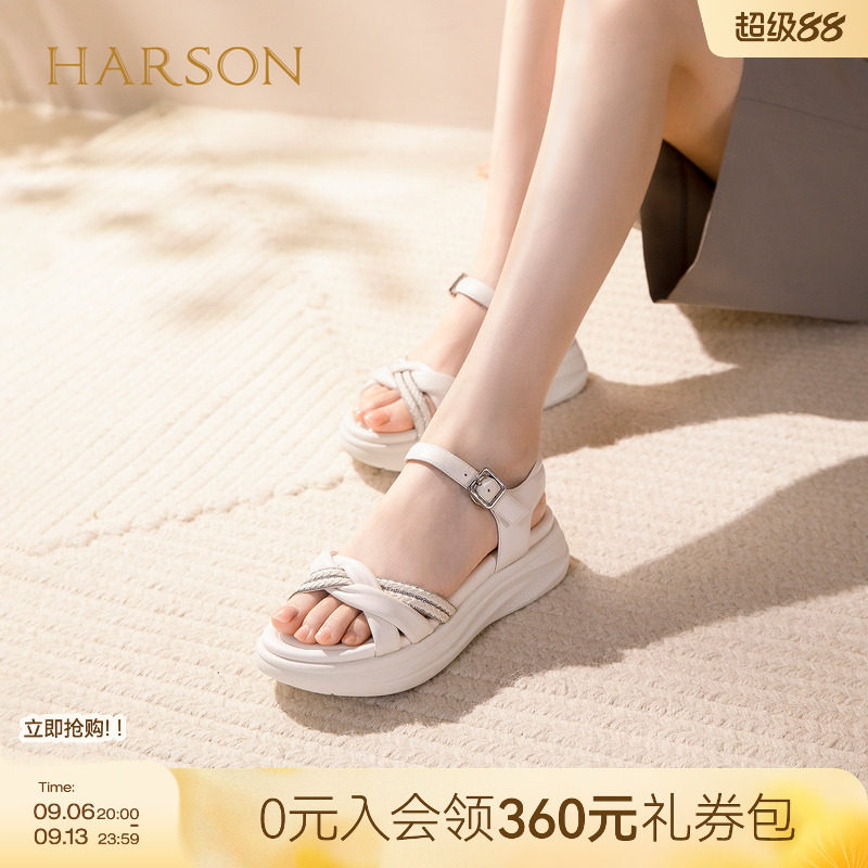 哈森夏日清爽一字凉鞋女厚底增高简约舒适凉鞋2026夏新款HM267135图片