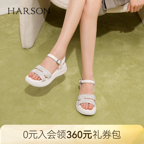 哈森夏日清凉透气一字带凉鞋女闪耀水钻舒适凉鞋2026新款HM267147