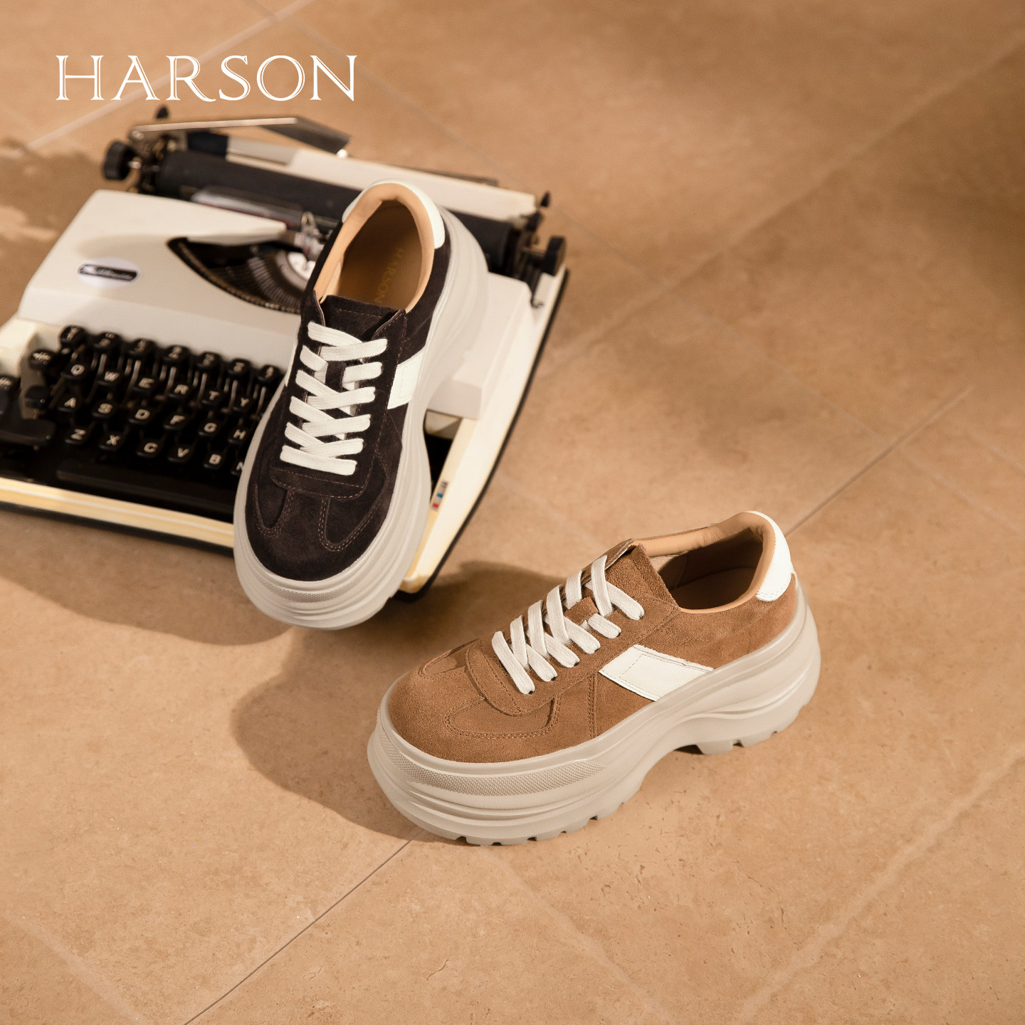 哈森厚底增高8cm拼色老爹鞋休闲板鞋女舒适百搭2026新款HCS268409,女鞋,老爹鞋,淘宝优惠券,粉丝福利购,淘宝优惠卷