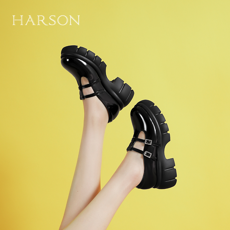 哈森/HARSON【爵士乐福】25春新款厚底玛丽珍鞋单鞋英伦风皮鞋女