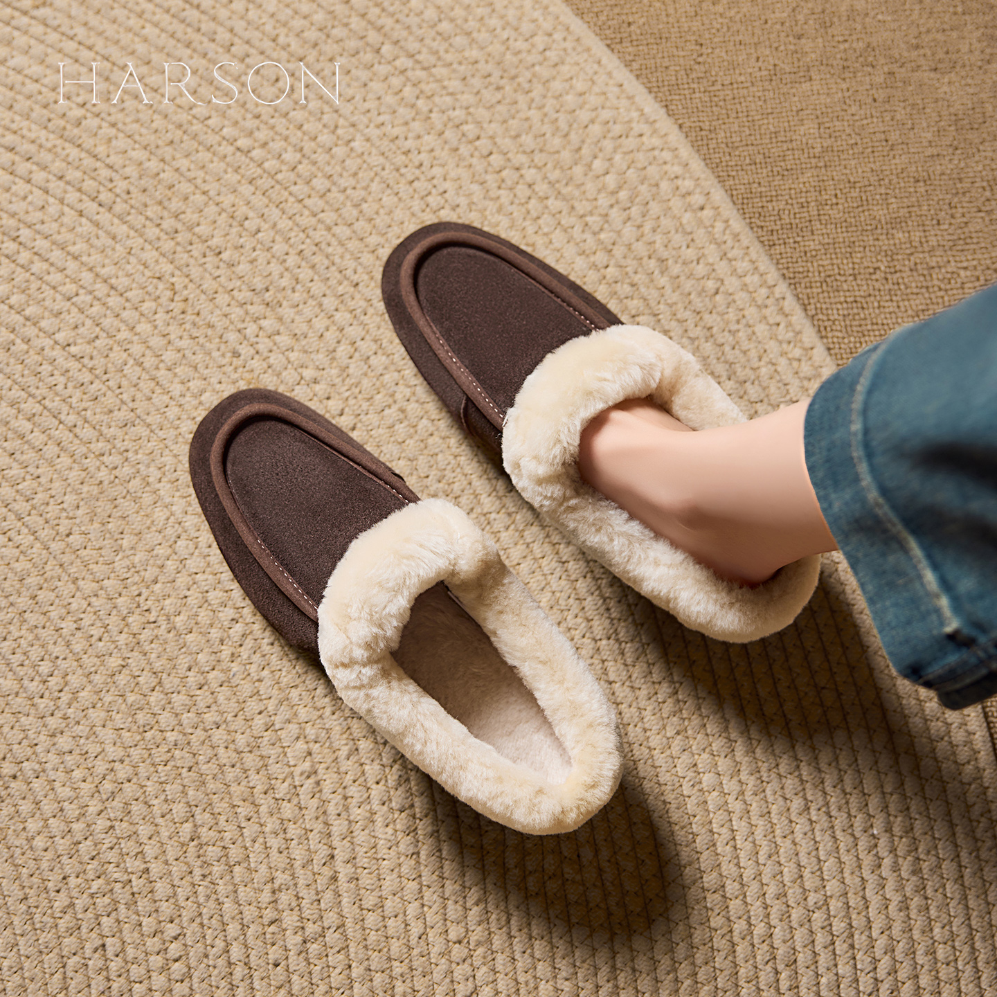 哈森毛毛鞋女款25冬季加绒保暖