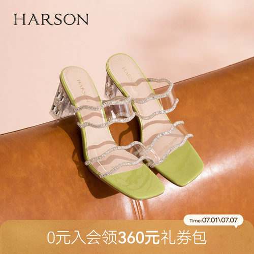 哈森2026夏季新款高跟拖鞋外穿水钻透明时装拖鞋百搭时尚HM267139