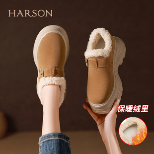 哈森复古厚底勃肯鞋女鞋子2025新款冬季爆款加绒保暖增高毛绒棉鞋
