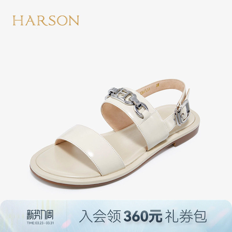 哈森平底凉鞋女夏季新款一字带凉鞋小众设计感休闲女凉鞋HM2278