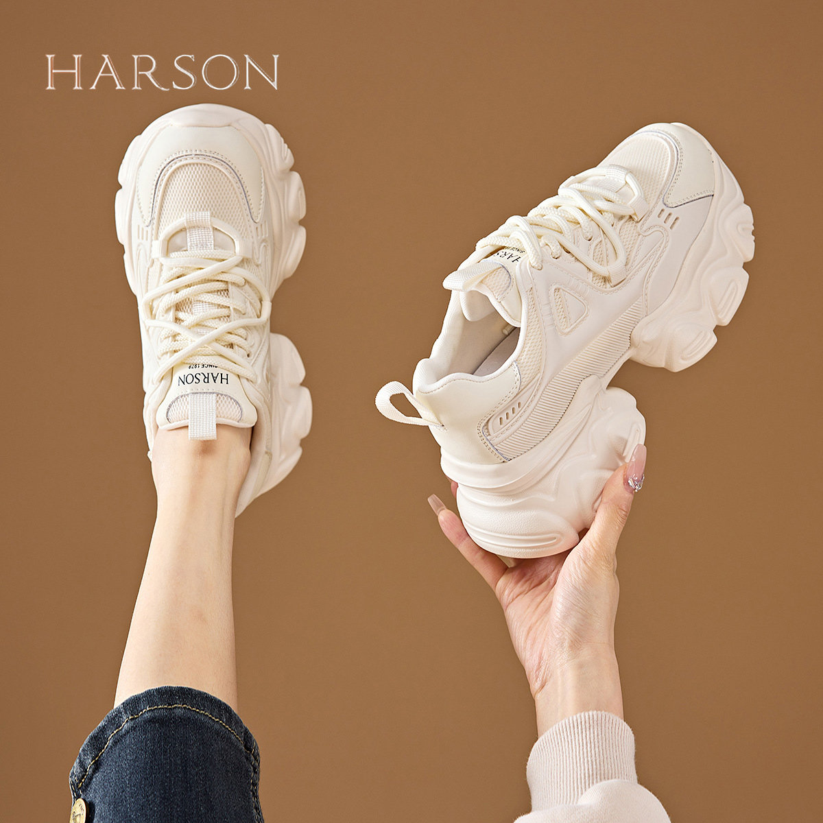 哈森厚底老爹鞋女鞋2025新款夏季爆款运动鞋女款时尚百搭休闲鞋子