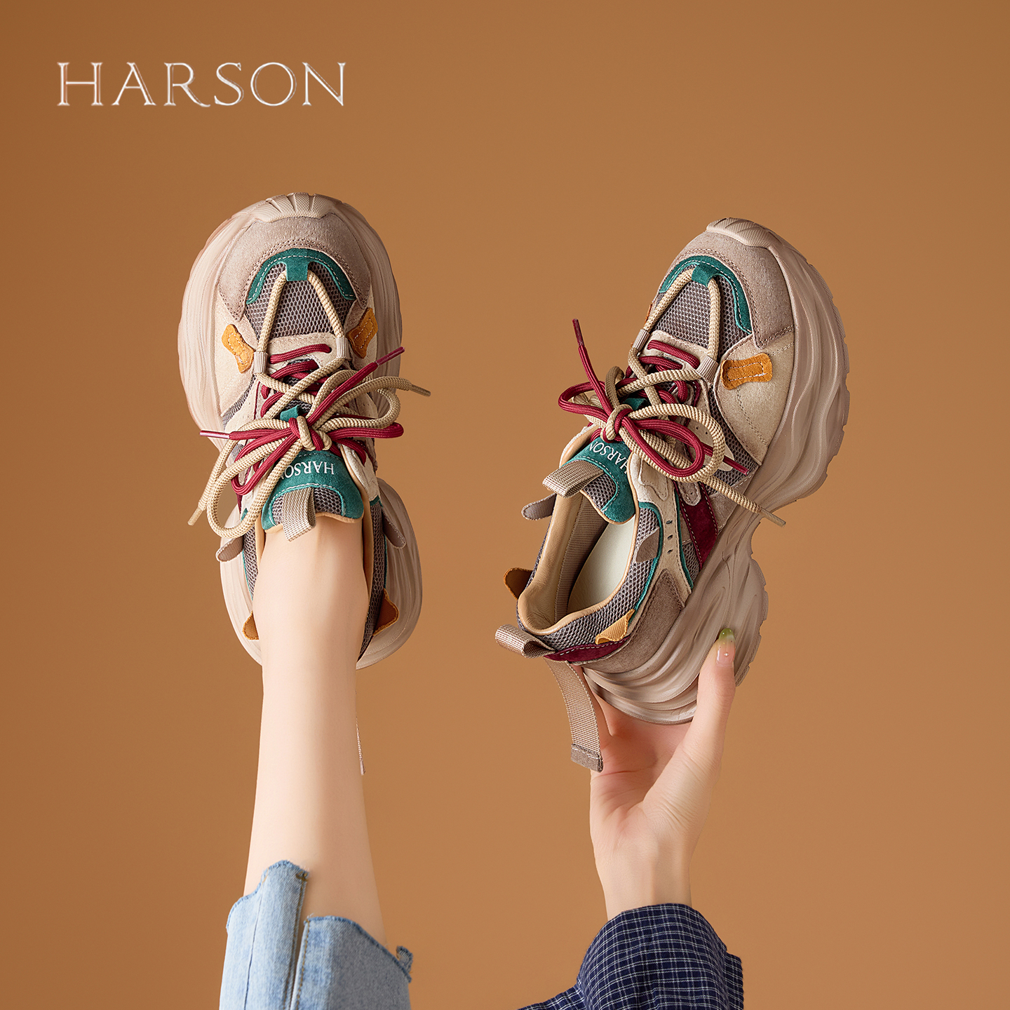 哈森增高6cm厚底老爹鞋