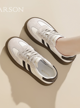 哈森厚底德训鞋女2025新款秋季增高女鞋透气运动休闲鞋复古板鞋子