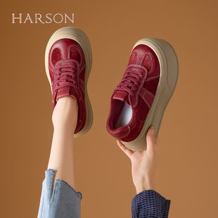 Harson/哈森复古休闲鞋女鞋2025秋季新款厚底增高百搭运动鞋板鞋
