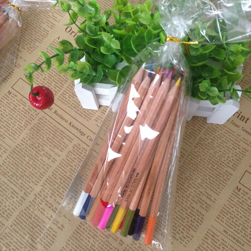 18色木杆水溶彩色铅笔水彩画笔一笔两用彩铅水彩画简装礼品礼物笔