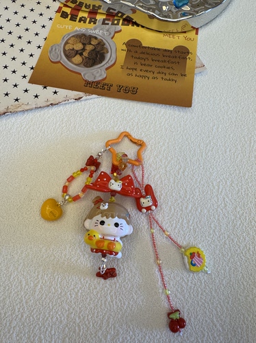 （咩咩）可爱手绘鸭子泳圈kitty手绘diy手机链手工串珠挂件包挂