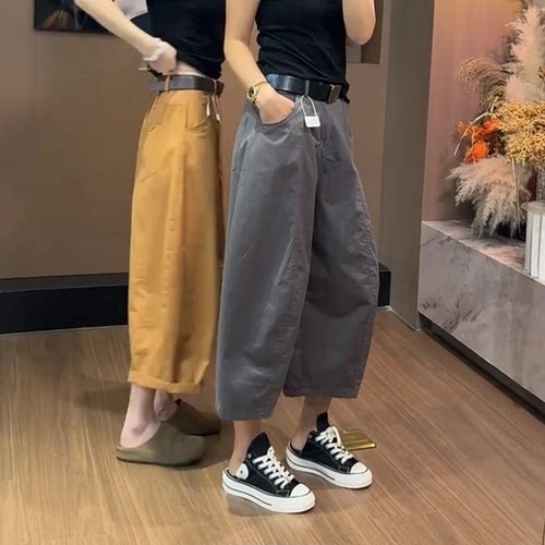 韩系高腰纯色阔腿裤女夏季爆款