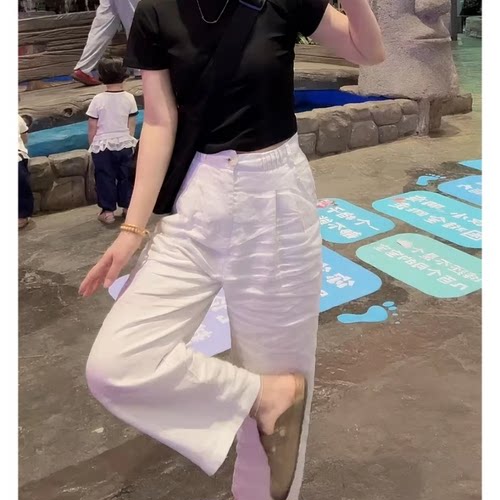 白色直筒裤女夏季爆款高腰显瘦