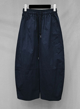 欧洲站2025秋季新款松紧高腰大码宽松梨型身材直筒休闲阔腿裤女士