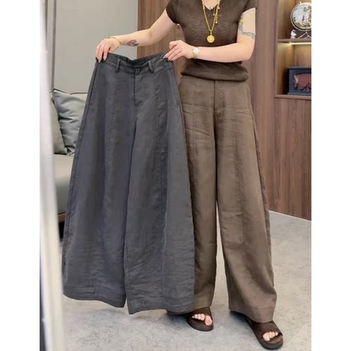 简约纯色弯刀阔腿裤女夏季爆款