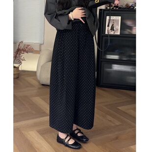 高级波点黑色显瘦阔腿裤女今年流行新款慵懒风时尚高腰九分休闲裤