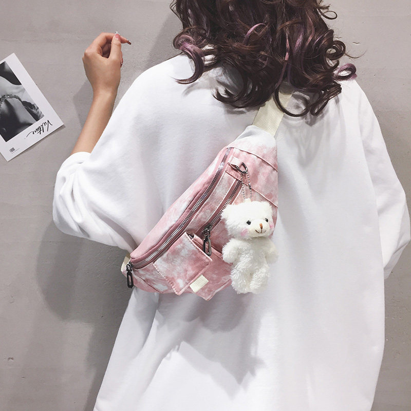 腰包女潮ins古着感帆布包女斜挎包女chic森系少女学生百搭小挎包