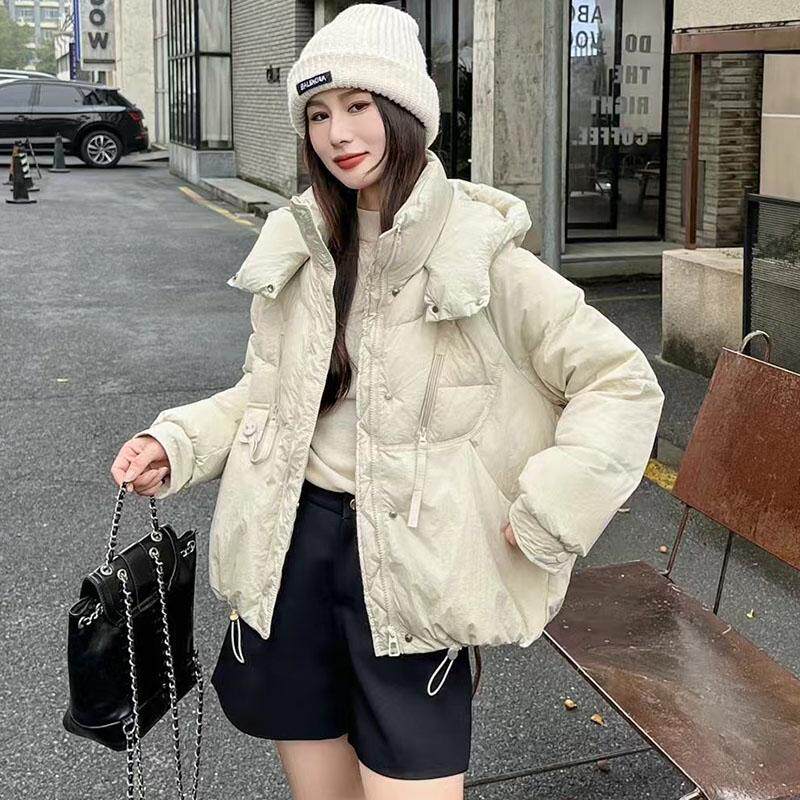 设计师专柜正品冬季新款时尚百搭大码连帽白鸭绒短款羽绒服女