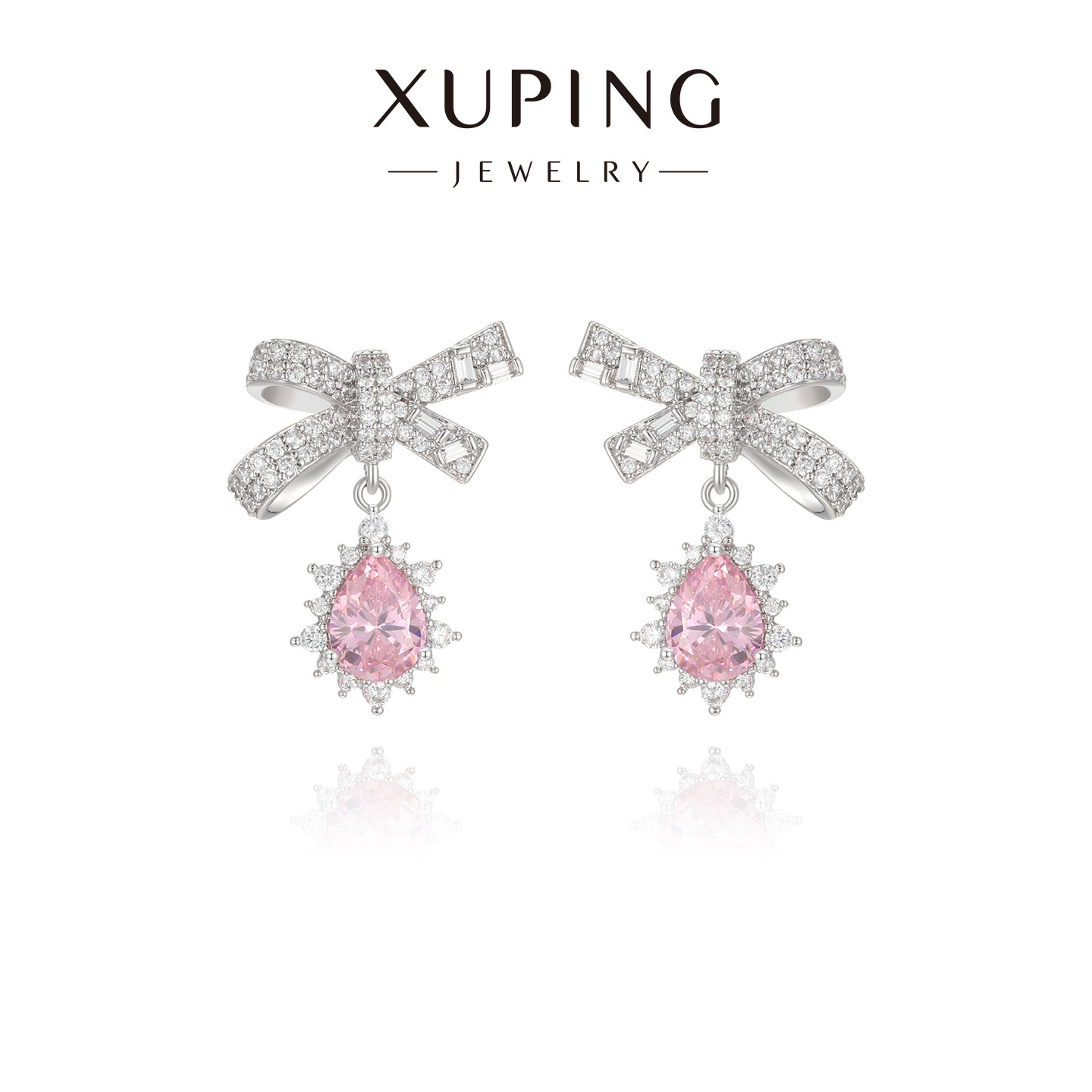 楠楠【粉恋】人造石沁水闪闪蝴蝶结粉色水滴耳钉轻奢精致时尚耳饰