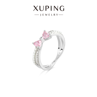 旭平甜美少女粉色细圈双层蝴蝶结粉色戒指女时尚轻奢高级感食指戒