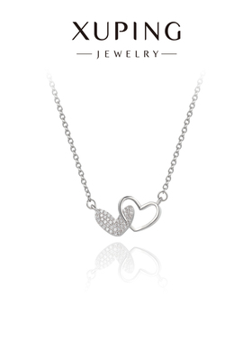 旭平微镶镂空双爱心项链简约ins冷淡风时尚轻奢高级感气质锁骨链