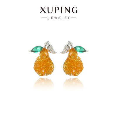 旭平夏日小清新水果造型可爱立体梨子耳钉黄色甜美气质清透感耳饰