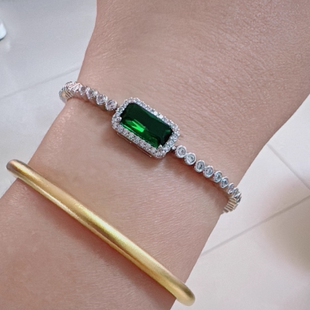 旭平 微镶方形手链女轻奢复古高级感冷淡雅静风手链 松烟黛墨