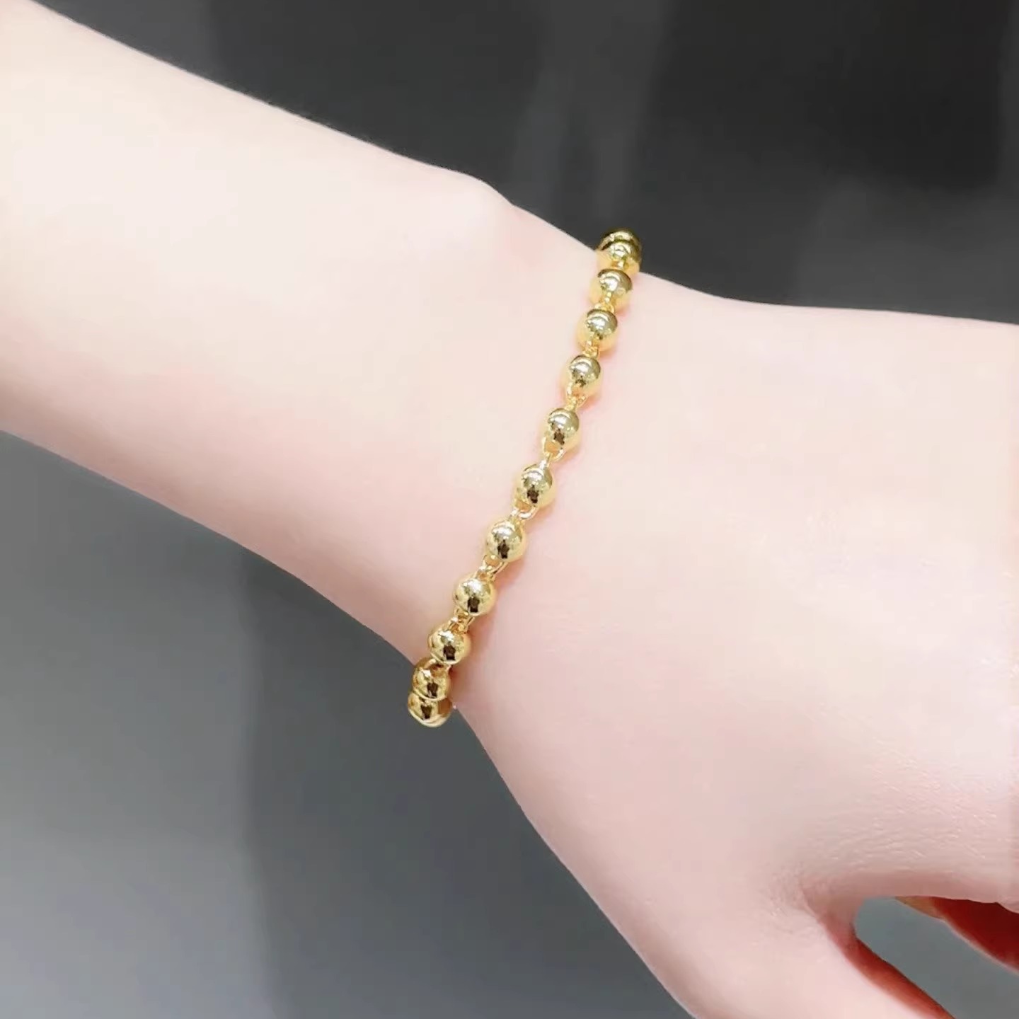 旭平仿黄金色圆形珠珠手链女个性新中式气质高级感复古气质手饰