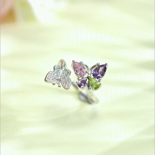 旭平彩宝系列蝴蝶开口戒指时尚精致感优雅精致气质食指戒指环