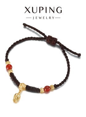 旭平郁金香棕色编织手绳抽拉式棕绳复古轻奢气质配饰新年手饰