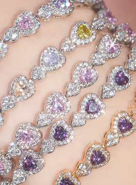 旭平微镶轻奢重工气质时尚爱心人造石手链手表扣七夕送闺蜜女友