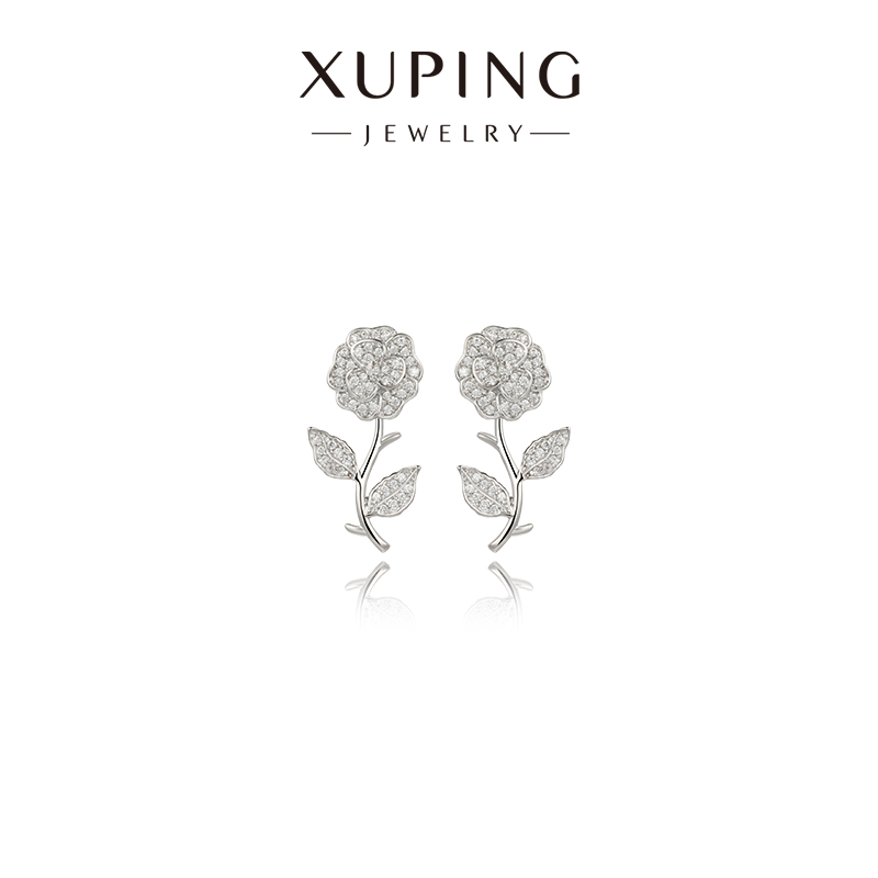 旭平【荆棘玫瑰】微镶立体玫瑰花耳钉人造石闪烁精致时尚气质耳饰