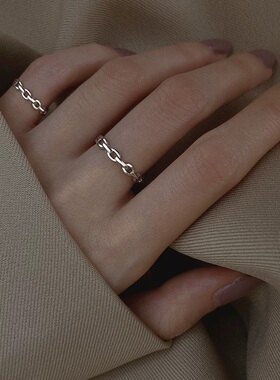 旭平银色镂空环环相扣链扣戒指女时尚个性ins设计清冷感易搭指环