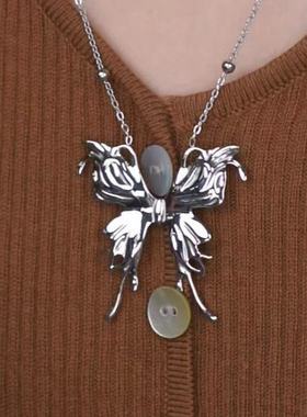 旭平液态金属ins风蝴蝶合金毛衣项链