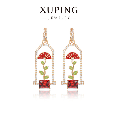 旭平【春日花房】滴釉扇形花盆耳扣微镶几何灵动新中式气质风耳环