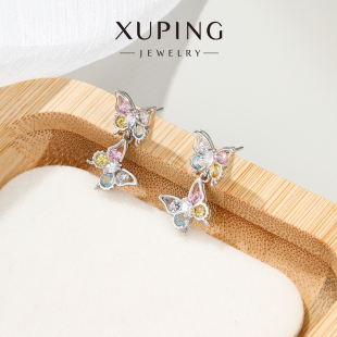 旭平彩宝系列双蝴蝶耳钉女春日氛围感小清新气质精致高级感耳饰