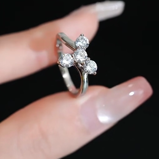 旭平三叶花戒指女简约时尚易搭小众设计食指戒轻奢高级感闺蜜指环