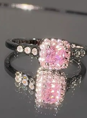 艳艳时尚方形简约易搭小方糖气质微镶人造石戒指食指环