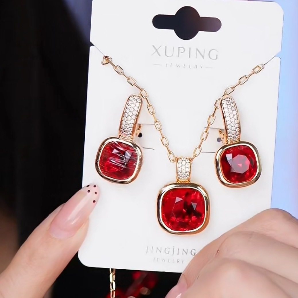 楠楠仿水晶套装方块耳扣项链两件套,饰品/流行首饰/时尚饰品新,组合套装,淘宝优惠券,粉丝福利购,淘宝优惠卷