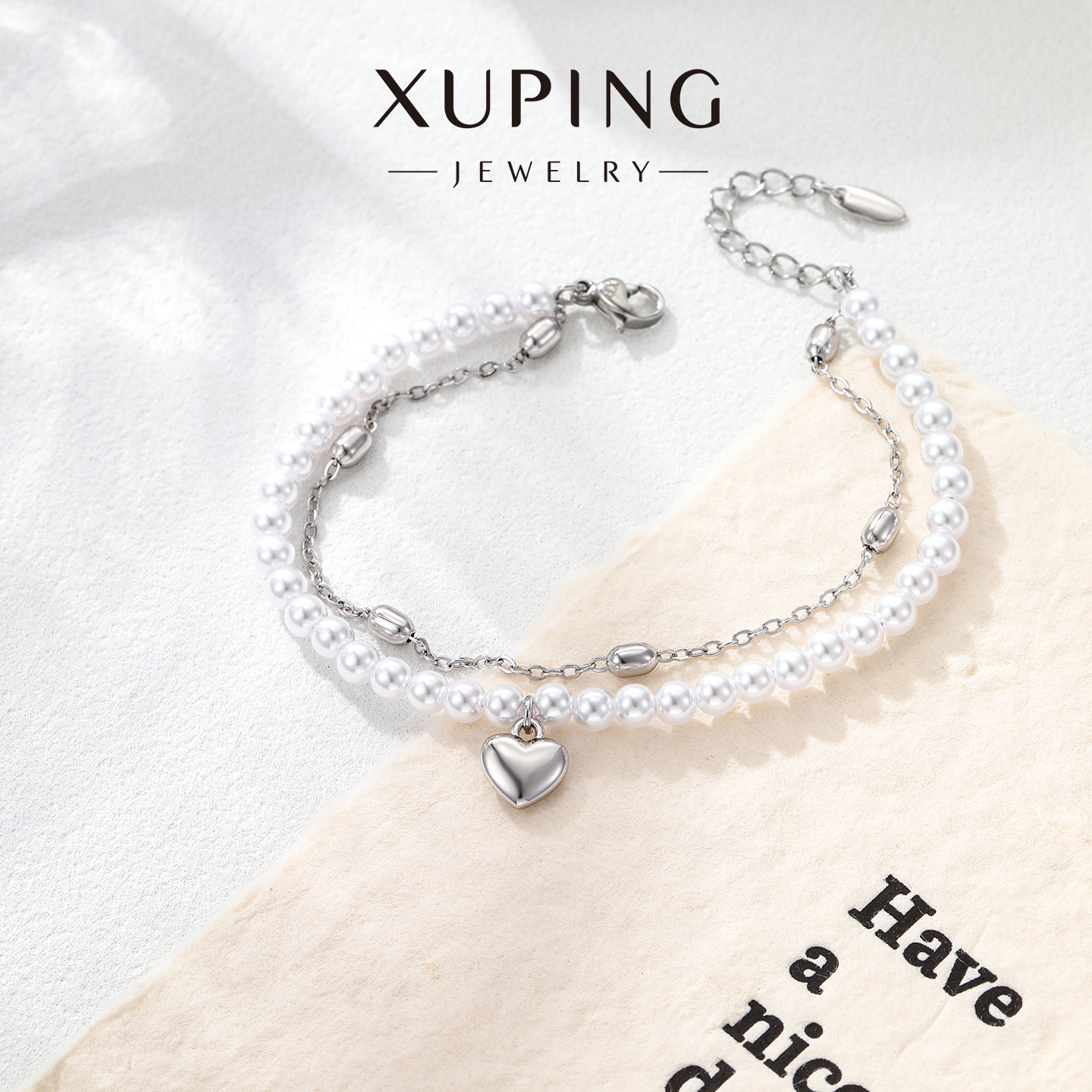 旭平双层银色珠子拼接仿珍珠手链女时尚轻奢气质小众设计高级感